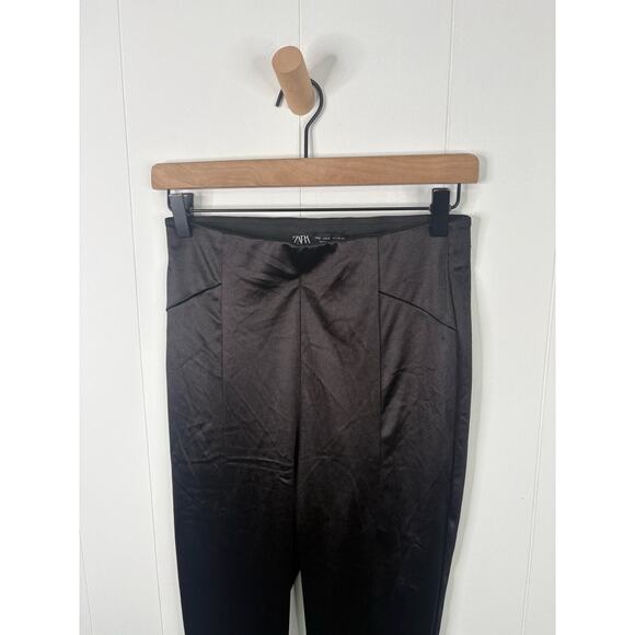 Zara Blck Satin Effect High Rise Split Leg Leggings Small High Rise Blogger Fave - Picture 4 of 9